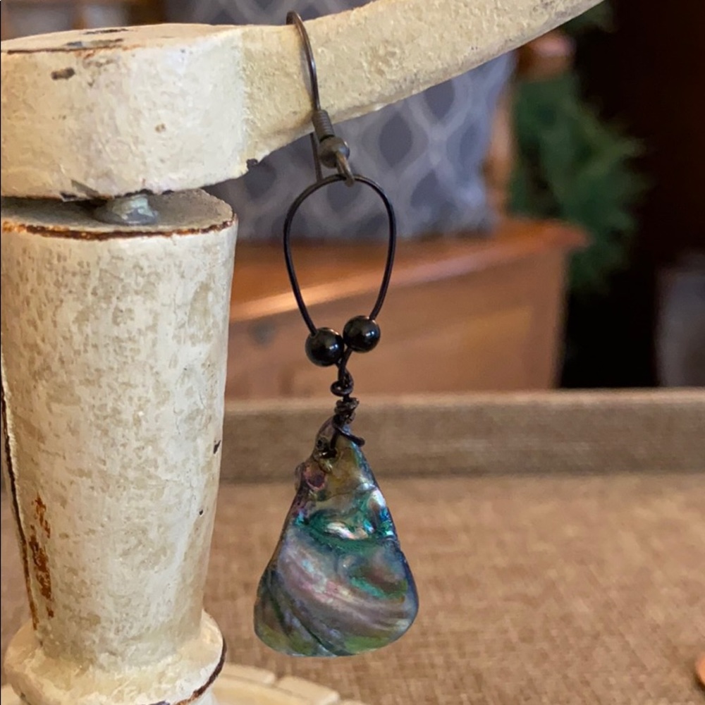 Iridescent Abalone Shell Drop Hook Dangle Earrings - image 3
